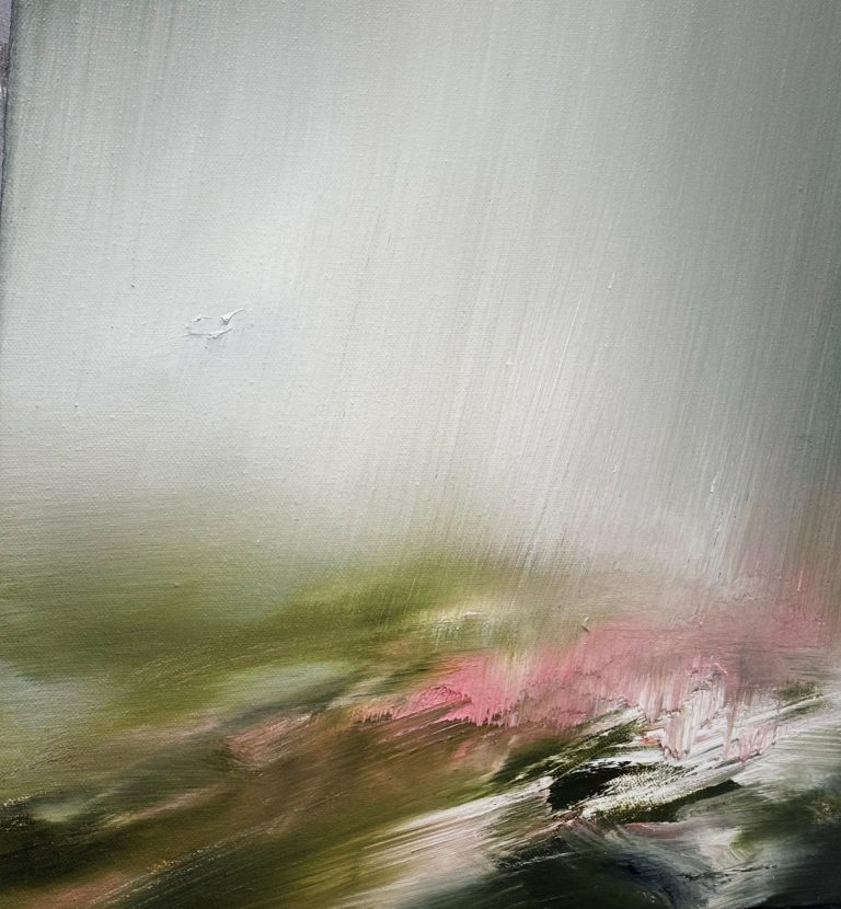 Section of abstract oil painting with soft, natural colours.