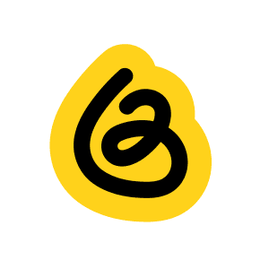 A logo design consisting of a black squiggly line within a yellow shape on a white background.