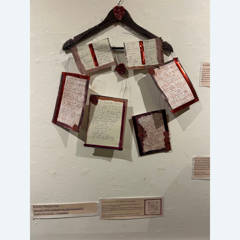 Mobile installation with 5 hanging love poems made for ' Journey at the centre of Amor' community arts exhibition at @Monobar Glasgow. Exhibition running from 2nd of February till 2nd of March.