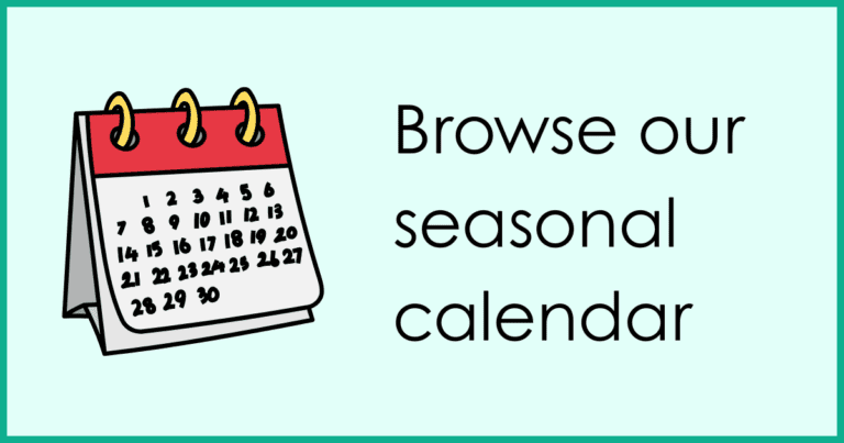 graphic of a calendar, and the words "browse our seasonal calendar"