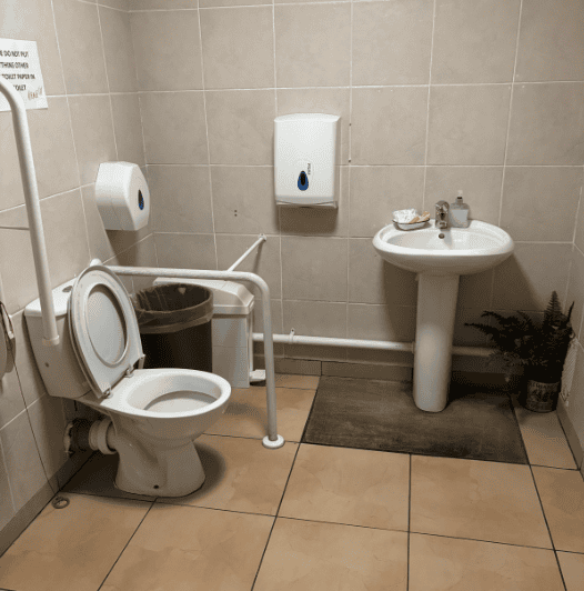 Photograph of the inside of an accessible toilet